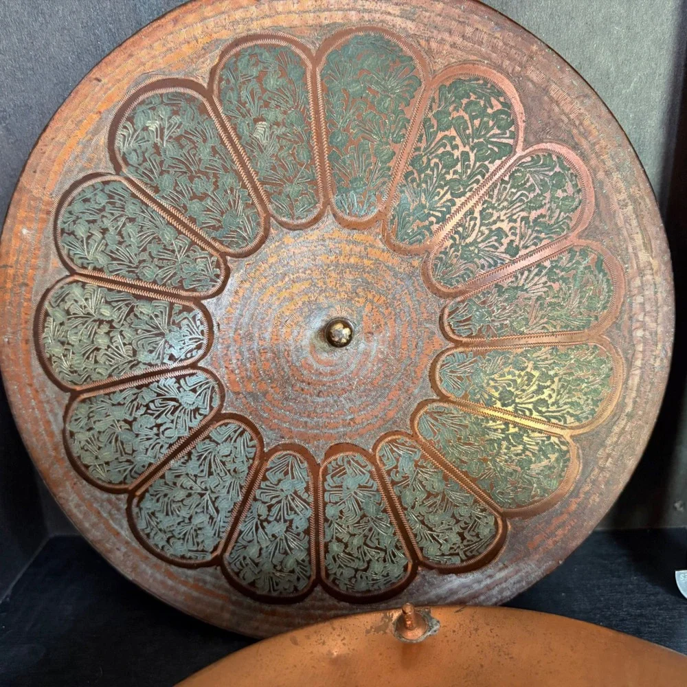 Vintage Etched Copper Trinket Box Verdigris Patina Floral Footed Keepsake 8in